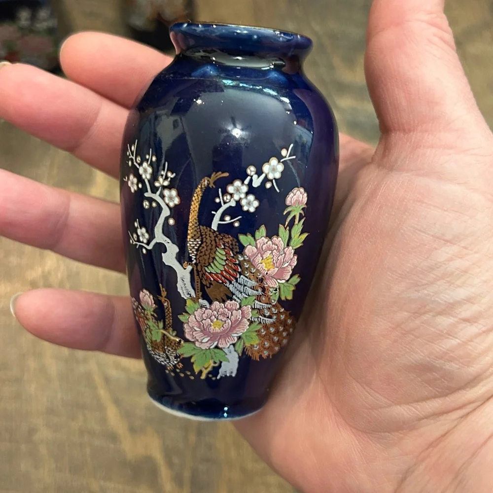 Mini Ceramic Bud‎ Vases Vintage Japanese Kutani Style Cobalt Blue Lot of 4pcs